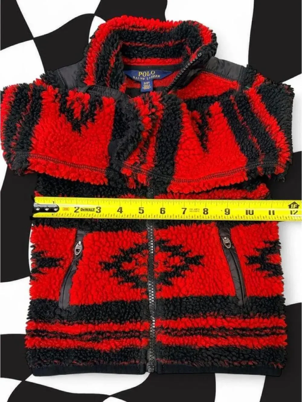 Polo Ralph Lauren Kids Red & Black Aztec Pattern Sherpa Fleece Jacket